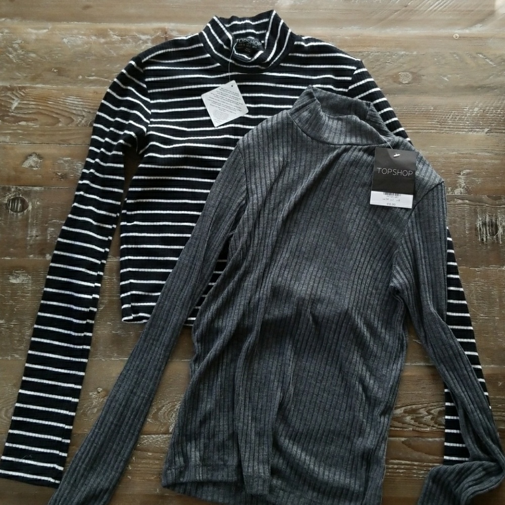 Two Topshop mockneck tops